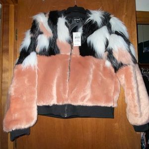 Blush pink, Black, white Faux fur jacket. XL and NWT